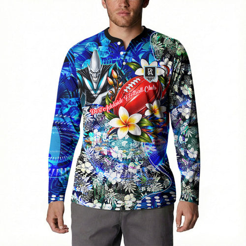 Personalized Port Adelaide Football Power Button Sweatshirt Tropical Hibiscus Flowers - Pacific Fusion Style