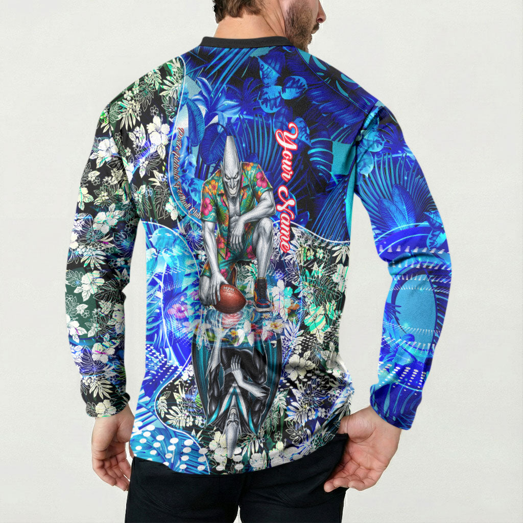Personalized Port Adelaide Football Power Button Sweatshirt Tropical Hibiscus Flowers - Pacific Fusion Style