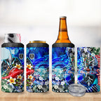 Personalized Port Adelaide Football Power 4 in 1 Can Cooler Tumbler Tropical Hibiscus Flowers - Pacific Fusion Style