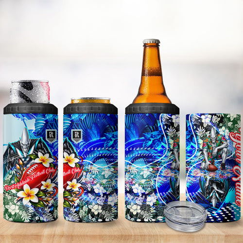 Personalized Port Adelaide Football Power 4 in 1 Can Cooler Tumbler Tropical Hibiscus Flowers - Pacific Fusion Style