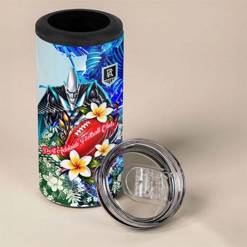 Personalized Port Adelaide Football Power 4 in 1 Can Cooler Tumbler Tropical Hibiscus Flowers - Pacific Fusion Style