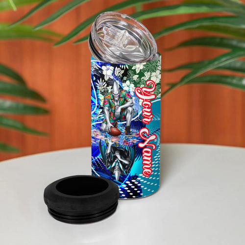 Personalized Port Adelaide Football Power 4 in 1 Can Cooler Tumbler Tropical Hibiscus Flowers - Pacific Fusion Style