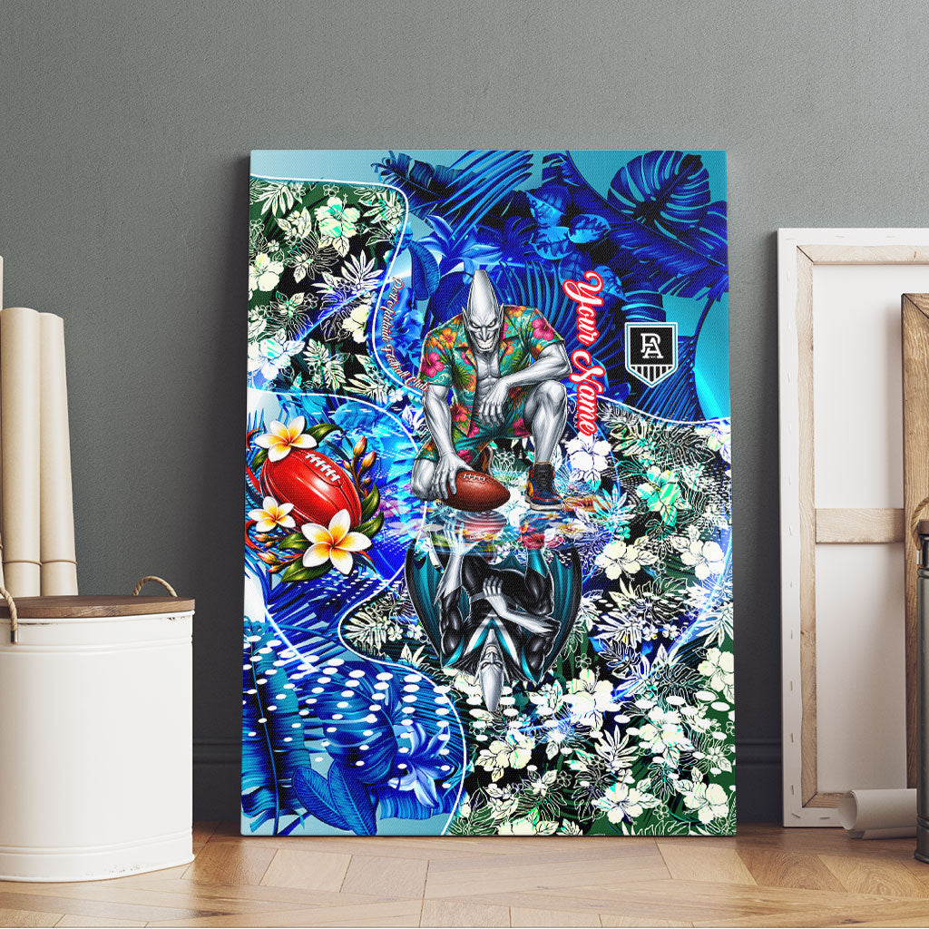 Personalized Port Adelaide Football Power Canvas Wall Art Tropical Hibiscus Flowers - Pacific Fusion Style