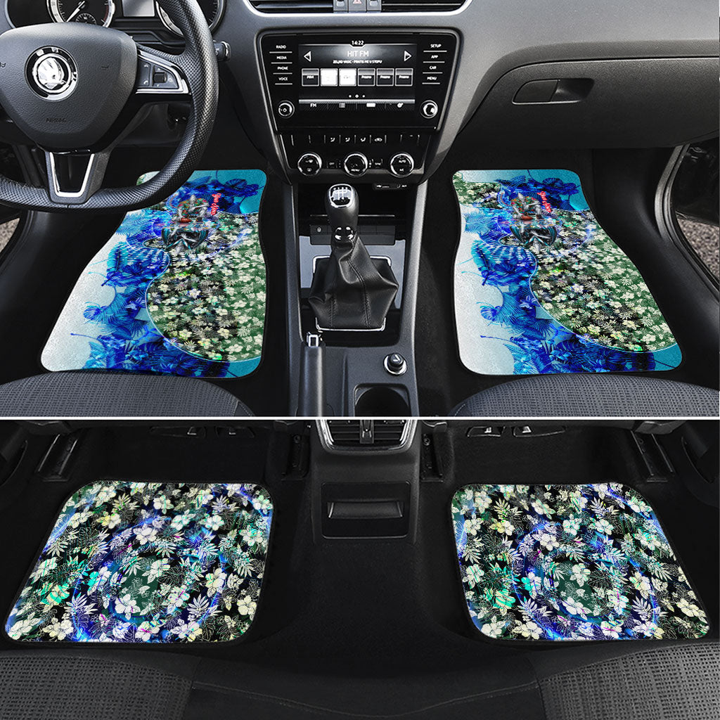 Personalized Port Adelaide Football Power Car Mats Tropical Hibiscus Flowers - Pacific Fusion Style