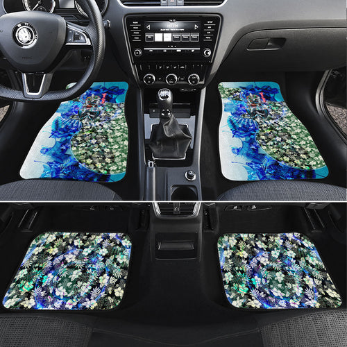 Personalized Port Adelaide Football Power Car Mats Tropical Hibiscus Flowers - Pacific Fusion Style