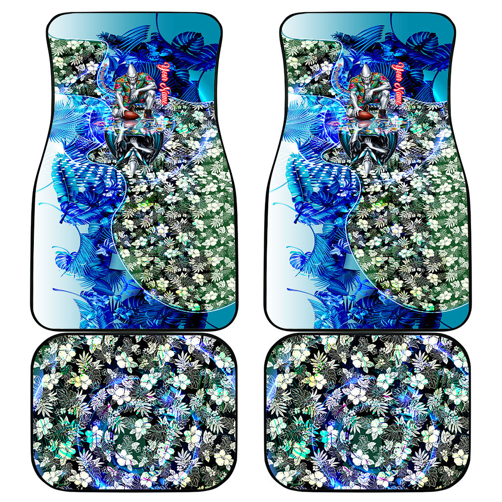 Personalized Port Adelaide Football Power Car Mats Tropical Hibiscus Flowers - Pacific Fusion Style