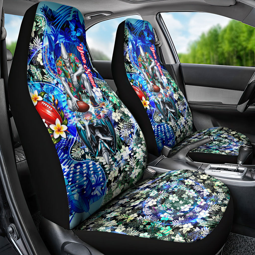 Personalized Port Adelaide Football Power Car Seat Cover Tropical Hibiscus Flowers - Pacific Fusion Style