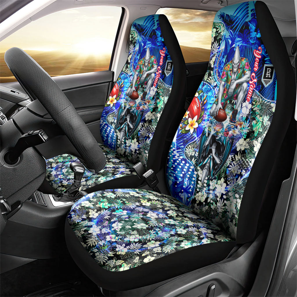 Personalized Port Adelaide Football Power Car Seat Cover Tropical Hibiscus Flowers - Pacific Fusion Style