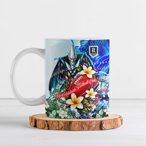 Personalized Port Adelaide Football Power Ceramic Mug Tropical Hibiscus Flowers - Pacific Fusion Style