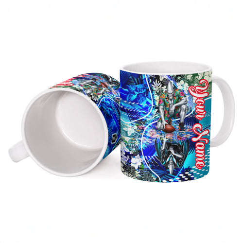 Personalized Port Adelaide Football Power Ceramic Mug Tropical Hibiscus Flowers - Pacific Fusion Style