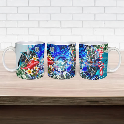 Personalized Port Adelaide Football Power Ceramic Mug Tropical Hibiscus Flowers - Pacific Fusion Style