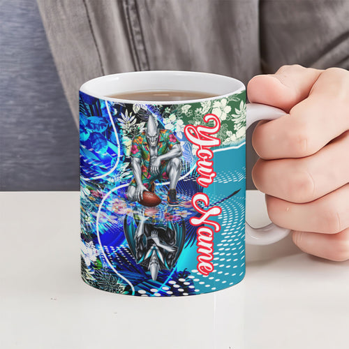 Personalized Port Adelaide Football Power Ceramic Mug Tropical Hibiscus Flowers - Pacific Fusion Style