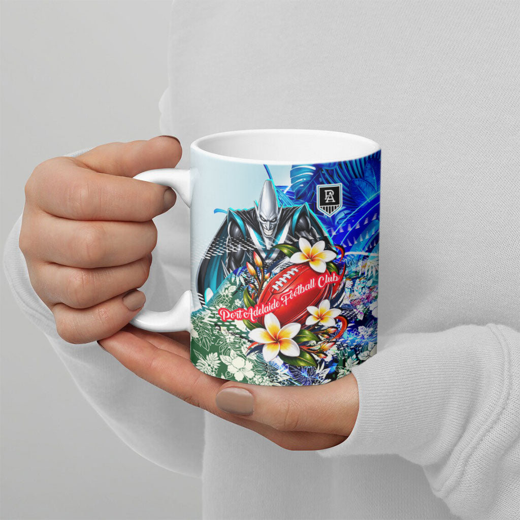 Personalized Port Adelaide Football Power Ceramic Mug Tropical Hibiscus Flowers - Pacific Fusion Style