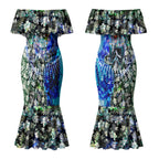 Personalized Port Adelaide Football Power Couples Matching Mermaid Dress and Hawaiian Shirt Tropical Hibiscus Flowers - Pacific Fusion Style