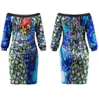 Personalized Port Adelaide Football Power Couples Matching Off The Shoulder Long Sleeve Dress and Long Sleeve Button Shirt Tropical Hibiscus Flowers - Pacific Fusion Style