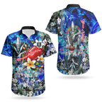Personalized Port Adelaide Football Power Couples Matching Summer Maxi Dress and Hawaiian Shirt Tropical Hibiscus Flowers - Pacific Fusion Style