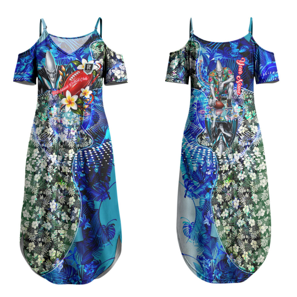 Personalized Port Adelaide Football Power Couples Matching Summer Maxi Dress and Long Sleeve Button Shirt Tropical Hibiscus Flowers - Pacific Fusion Style