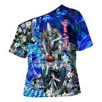 Personalized Port Adelaide Football Power Cross Shoulder Shirt Tropical Hibiscus Flowers - Pacific Fusion Style