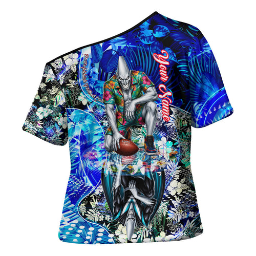 Personalized Port Adelaide Football Power Cross Shoulder Shirt Tropical Hibiscus Flowers - Pacific Fusion Style