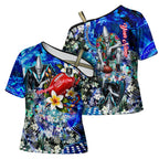 Personalized Port Adelaide Football Power Cross Shoulder Shirt Tropical Hibiscus Flowers - Pacific Fusion Style