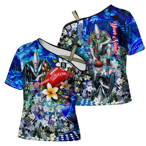 Personalized Port Adelaide Football Power Cross Shoulder Shirt Tropical Hibiscus Flowers - Pacific Fusion Style