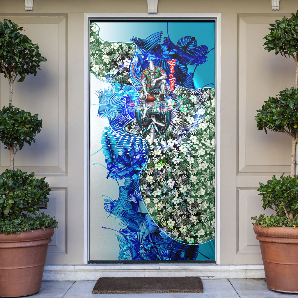Personalized Port Adelaide Football Power Door Cover Tropical Hibiscus Flowers - Pacific Fusion Style