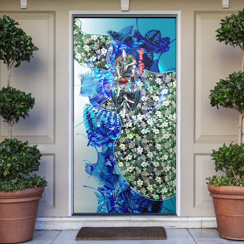 Personalized Port Adelaide Football Power Door Cover Tropical Hibiscus Flowers - Pacific Fusion Style