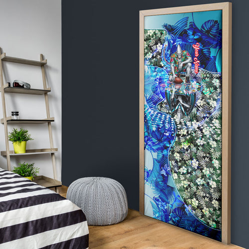 Personalized Port Adelaide Football Power Door Cover Tropical Hibiscus Flowers - Pacific Fusion Style