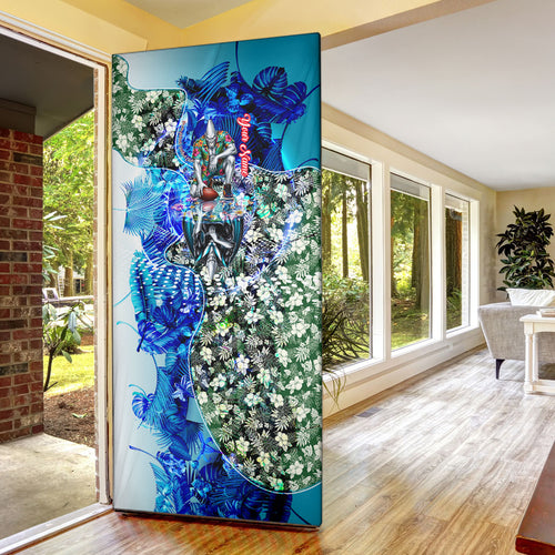 Personalized Port Adelaide Football Power Door Cover Tropical Hibiscus Flowers - Pacific Fusion Style