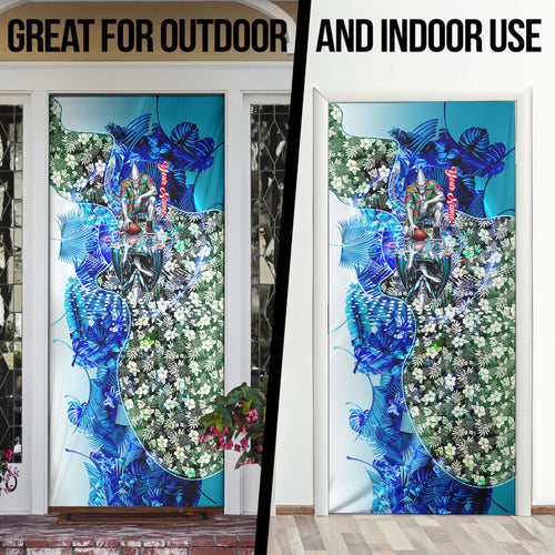 Personalized Port Adelaide Football Power Door Cover Tropical Hibiscus Flowers - Pacific Fusion Style