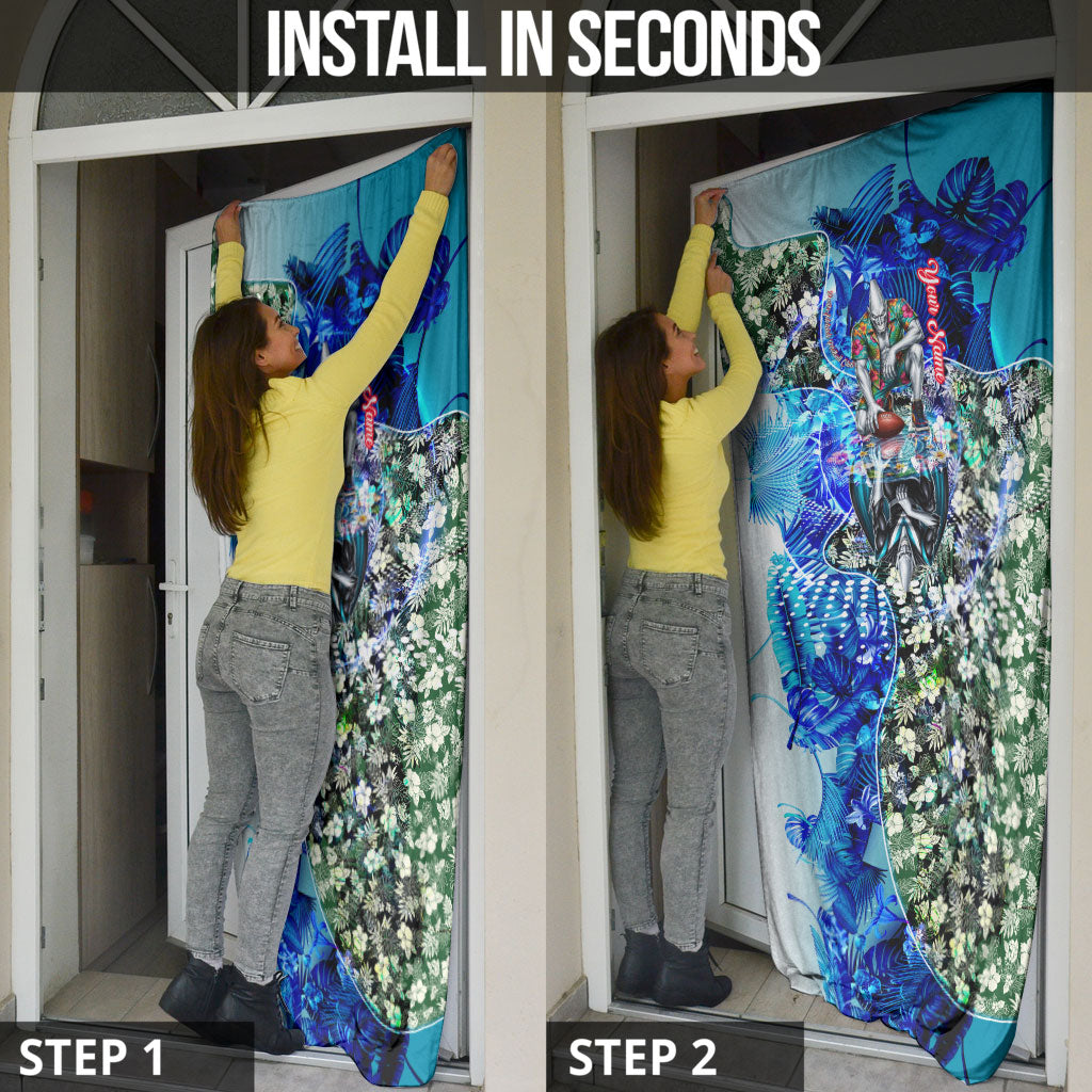 Personalized Port Adelaide Football Power Door Cover Tropical Hibiscus Flowers - Pacific Fusion Style