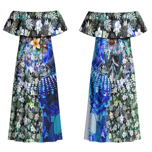 Personalized Port Adelaide Football Power Family Matching Off Shoulder Maxi Dress and Hawaiian Shirt Tropical Hibiscus Flowers - Pacific Fusion Style