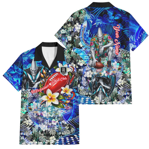 Personalized Port Adelaide Football Power Family Matching Off Shoulder Maxi Dress and Hawaiian Shirt Tropical Hibiscus Flowers - Pacific Fusion Style