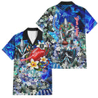 Personalized Port Adelaide Football Power Family Matching Puletasi and Hawaiian Shirt Tropical Hibiscus Flowers - Pacific Fusion Style
