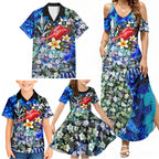 Personalized Port Adelaide Football Power Family Matching Summer Maxi Dress and Hawaiian Shirt Tropical Hibiscus Flowers - Pacific Fusion Style