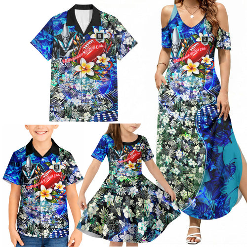 Personalized Port Adelaide Football Power Family Matching Summer Maxi Dress and Hawaiian Shirt Tropical Hibiscus Flowers - Pacific Fusion Style