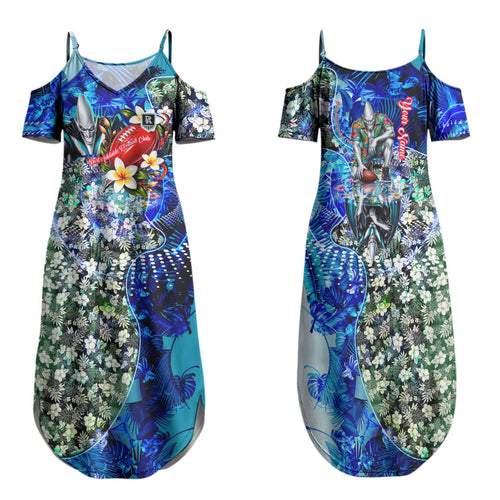 Personalized Port Adelaide Football Power Family Matching Summer Maxi Dress and Hawaiian Shirt Tropical Hibiscus Flowers - Pacific Fusion Style