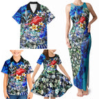 Personalized Port Adelaide Football Power Family Matching Tank Maxi Dress and Hawaiian Shirt Tropical Hibiscus Flowers - Pacific Fusion Style