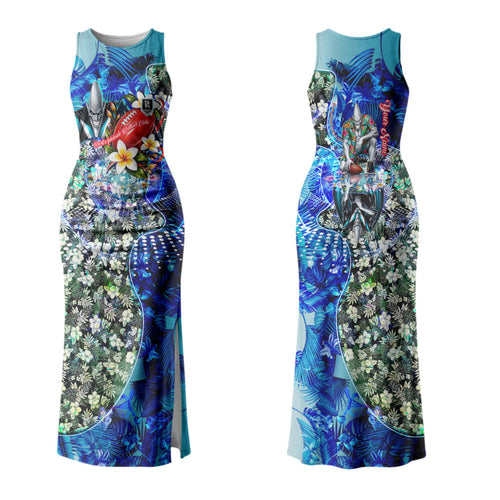 Personalized Port Adelaide Football Power Family Matching Tank Maxi Dress and Hawaiian Shirt Tropical Hibiscus Flowers - Pacific Fusion Style