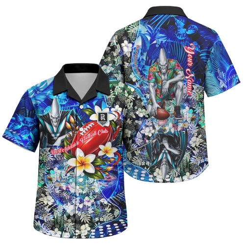 Personalized Port Adelaide Football Power Family Matching Tank Maxi Dress and Hawaiian Shirt Tropical Hibiscus Flowers - Pacific Fusion Style