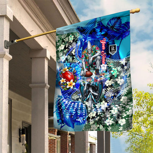 Personalized Port Adelaide Football Power Garden Flag Tropical Hibiscus Flowers - Pacific Fusion Style