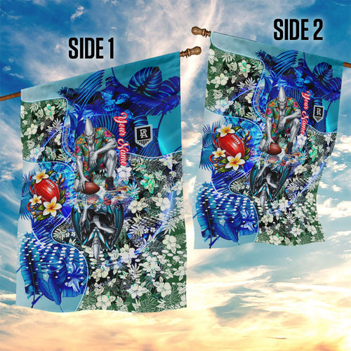 Personalized Port Adelaide Football Power Garden Flag Tropical Hibiscus Flowers - Pacific Fusion Style
