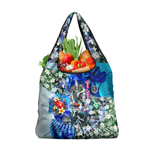 Personalized Port Adelaide Football Power Grocery Bag Tropical Hibiscus Flowers - Pacific Fusion Style