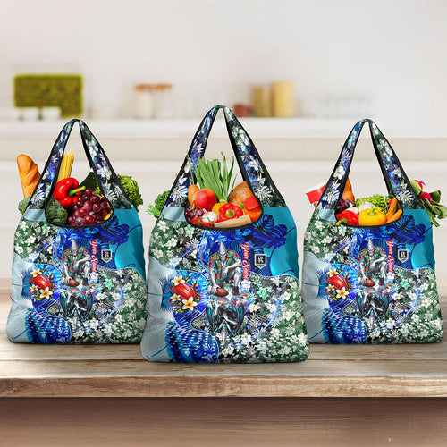 Personalized Port Adelaide Football Power Grocery Bag Tropical Hibiscus Flowers - Pacific Fusion Style