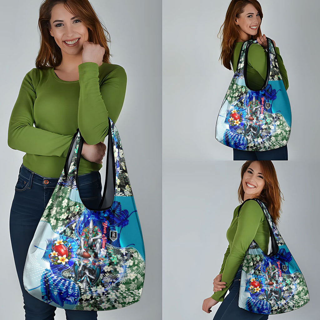 Personalized Port Adelaide Football Power Grocery Bag Tropical Hibiscus Flowers - Pacific Fusion Style