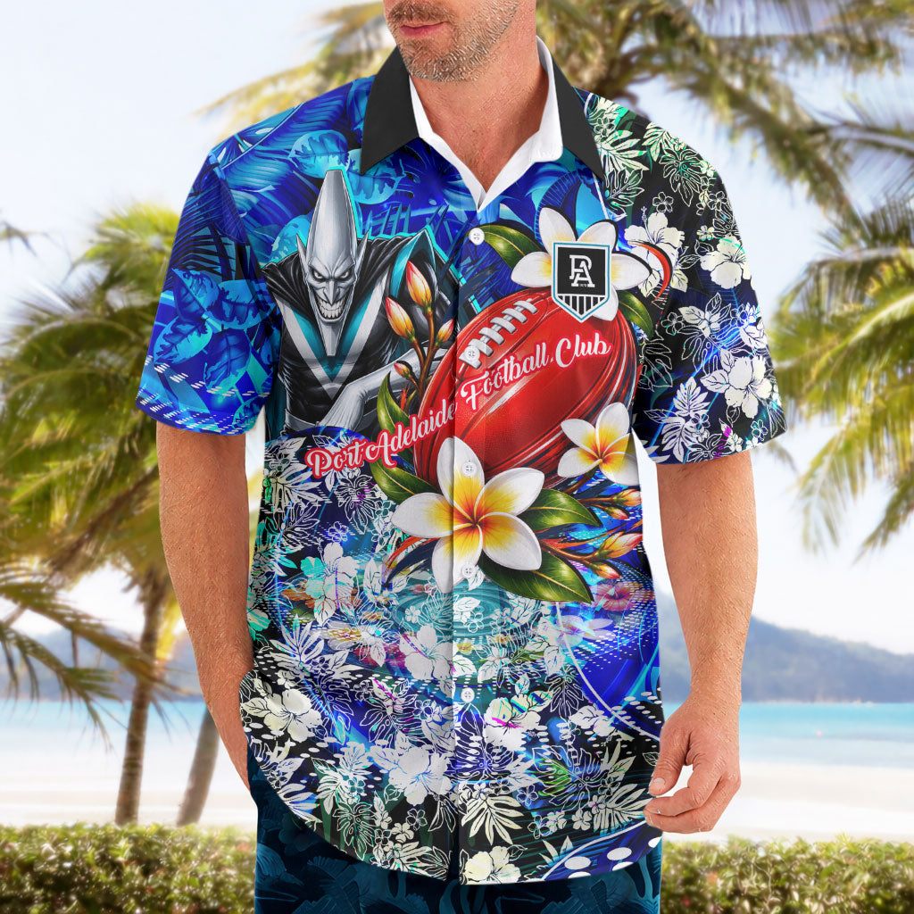 Personalized Port Adelaide Football Power Hawaiian Shirt Tropical Hibiscus Flowers - Pacific Fusion Style