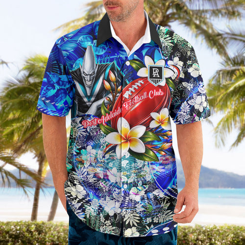 Personalized Port Adelaide Football Power Hawaiian Shirt Tropical Hibiscus Flowers - Pacific Fusion Style
