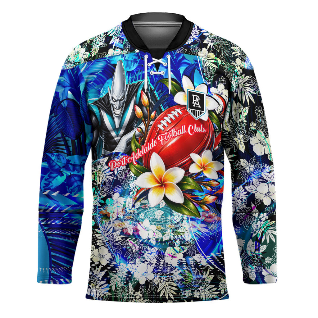 Personalized Port Adelaide Football Power Hockey Jersey Tropical Hibiscus Flowers - Pacific Fusion Style