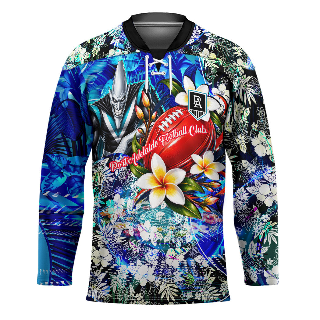 Personalized Port Adelaide Football Power Hockey Jersey Tropical Hibiscus Flowers - Pacific Fusion Style