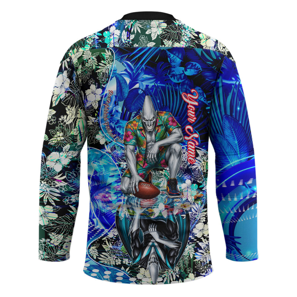 Personalized Port Adelaide Football Power Hockey Jersey Tropical Hibiscus Flowers - Pacific Fusion Style
